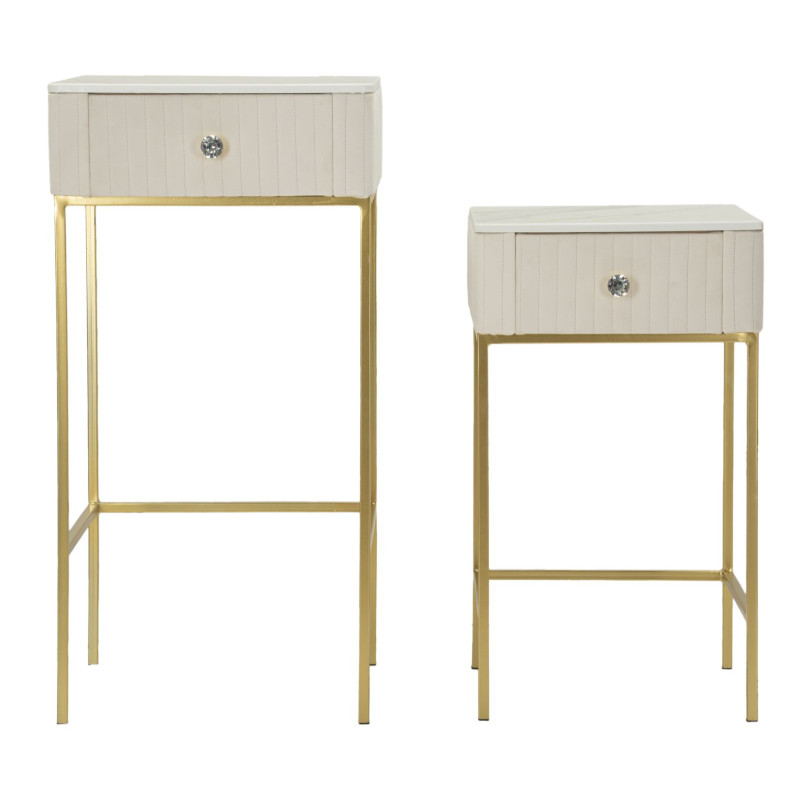 Lot de 2 Sellettes hautes gigognes design chic Carrée Bois de pin Crème Métal Doré Bois MDF Blanc Effet marbre Wedding 