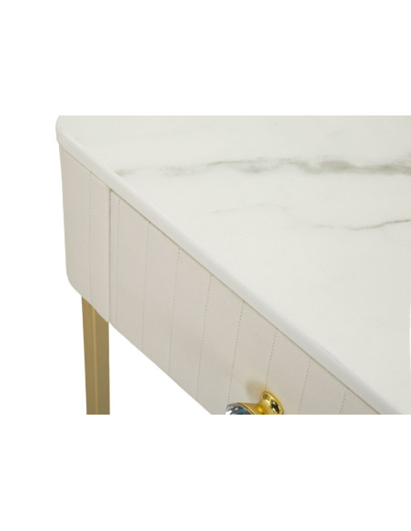 Lot de 2 Sellettes hautes gigognes design chic Carrée Bois de pin Crème Métal Doré Bois MDF Blanc Effet marbre Wedding 