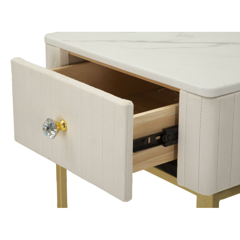 Lot de 2 Sellettes hautes gigognes design chic Carrée Bois de pin Crème Métal Doré Bois MDF Blanc Effet marbre Wedding 