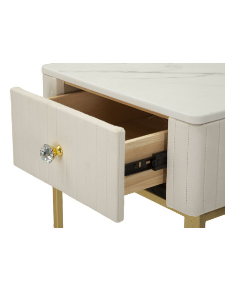 Lot de 2 Sellettes hautes gigognes design chic Carrée Bois de pin Crème Métal Doré Bois MDF Blanc Effet marbre Wedding 