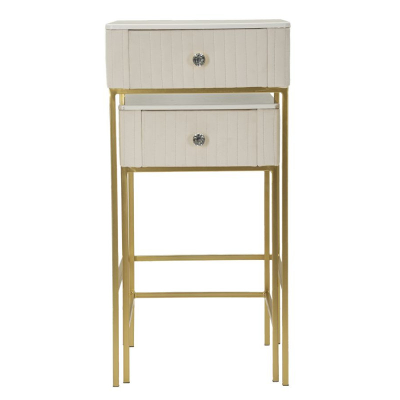 Lot de 2 Sellettes hautes gigognes design chic Carrée Bois de pin Crème Métal Doré Bois MDF Blanc Effet marbre Wedding 