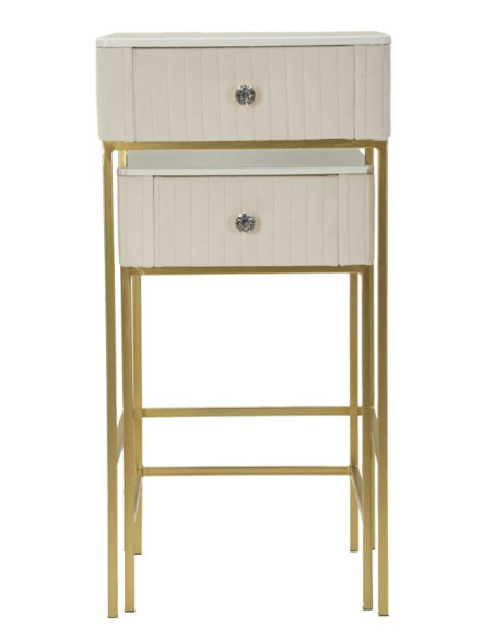 Lot de 2 Sellettes hautes gigognes design chic Carrée Bois de pin Crème Métal Doré Bois MDF Blanc Effet marbre Wedding 