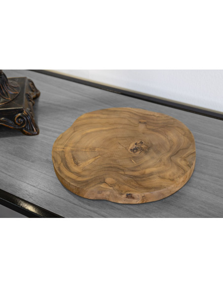 Plateau déco artisanal Organique Bois de teck recyclé Marron Pokon 24 cm 