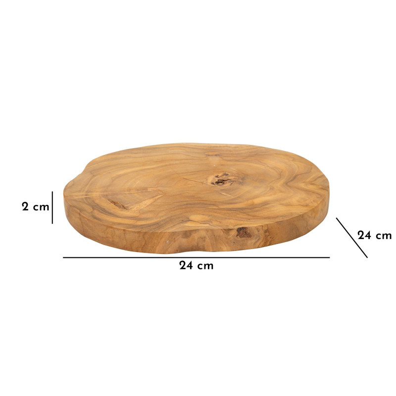 Plateau déco artisanal Organique Bois de teck recyclé Marron Pokon 24 cm 