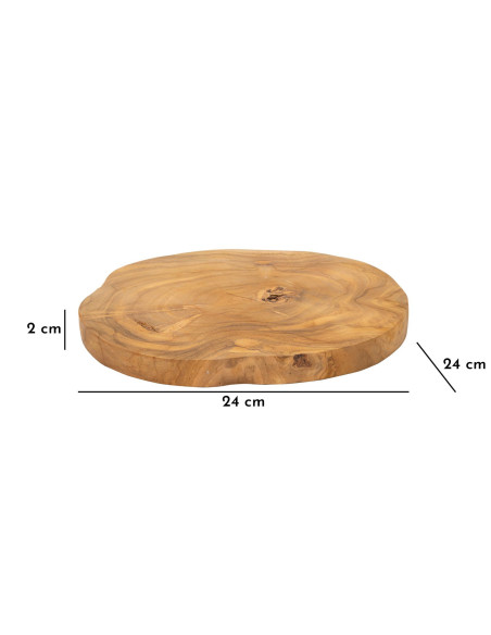 Plateau déco artisanal Organique Bois de teck recyclé Marron Pokon 24 cm 