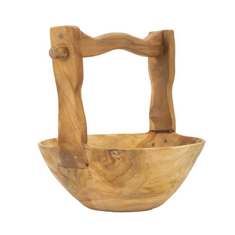 Grand Vide-poches artisanal ethnique chic Rond Bois de teck recyclé Marron Timbo 32 cm 