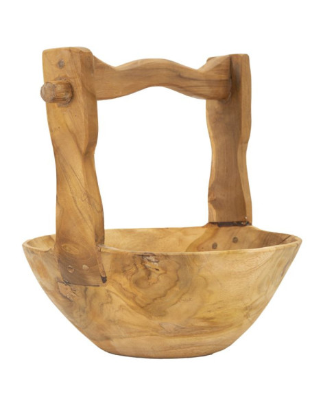 Grand Vide-poches artisanal ethnique chic Rond Bois de teck recyclé Marron Timbo 32 cm 