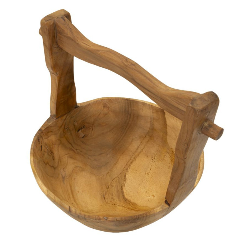 Grand Vide-poches artisanal ethnique chic Rond Bois de teck recyclé Marron Timbo 32 cm 