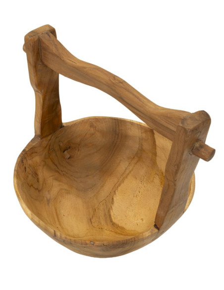Grand Vide-poches artisanal ethnique chic Rond Bois de teck recyclé Marron Timbo 32 cm 