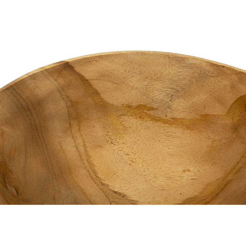 Grand Vide-poches artisanal ethnique chic Rond Bois de teck recyclé Marron Timbo 32 cm 