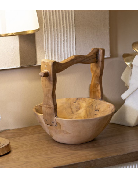 Grand Vide-poches artisanal ethnique chic Rond Bois de teck recyclé Marron Timbo 32 cm 