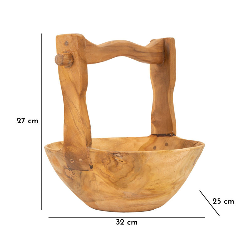 Grand Vide-poches artisanal ethnique chic Rond Bois de teck recyclé Marron Timbo 32 cm 