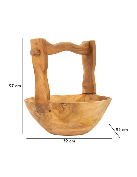 Grand Vide-poches artisanal ethnique chic Rond Bois de teck recyclé Marron Timbo 32 cm 