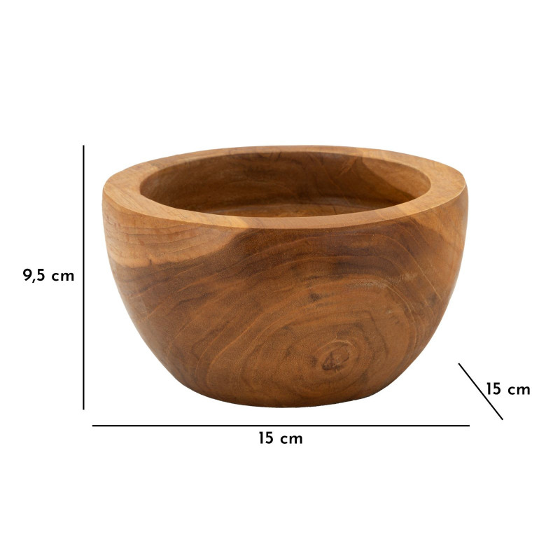 Vide-poches artisanal ethnique chic Rond Bois de teck recyclé Marron Erusi 