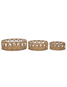 Lot de 3 Paniers de rangement bohème chic Rond Rotin Naturel Fuji 