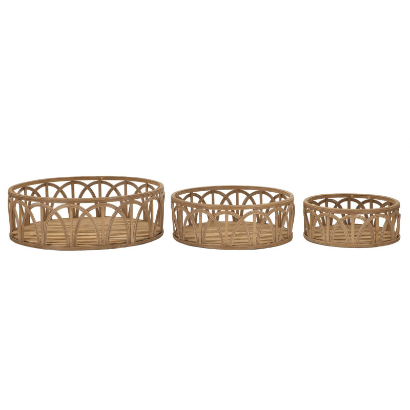 Lot de 3 Paniers de rangement bohème chic Rond Rotin Naturel Fuji 
