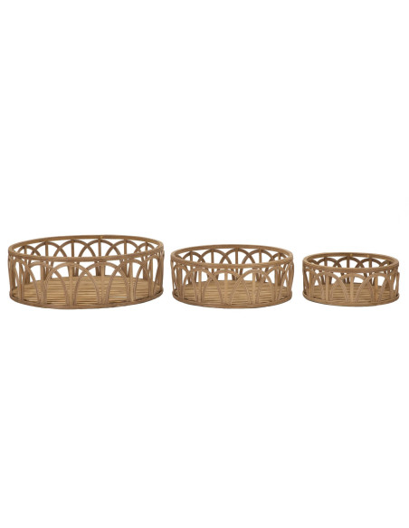 Lot de 3 Paniers de rangement bohème chic Rond Rotin Naturel Fuji 
