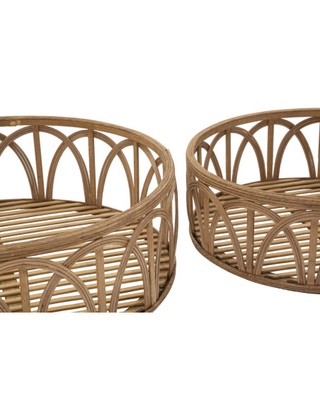 Lot de 3 Paniers de rangement bohème chic Rond Rotin Naturel Fuji 