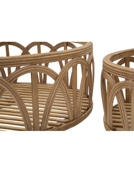 Lot de 3 Paniers de rangement bohème chic Rond Rotin Naturel Fuji 