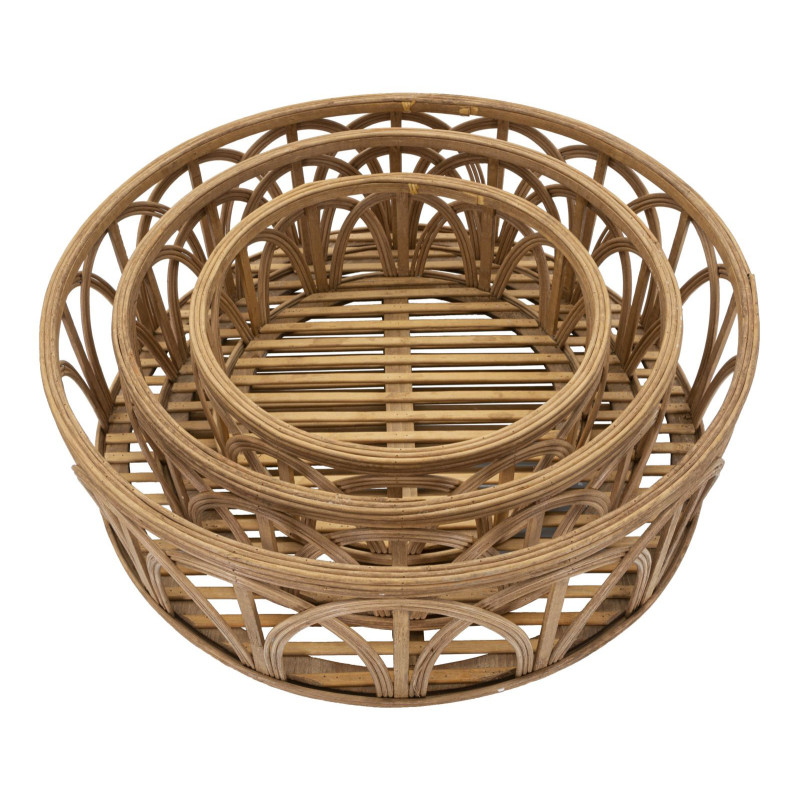 Lot de 3 Paniers de rangement bohème chic Rond Rotin Naturel Fuji 