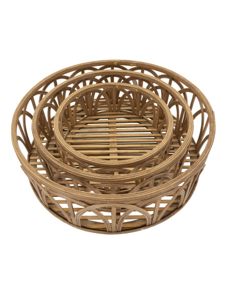 Lot de 3 Paniers de rangement bohème chic Rond Rotin Naturel Fuji 
