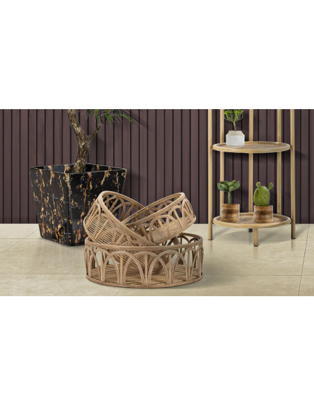 Lot de 3 Paniers de rangement bohème chic Rond Rotin Naturel Fuji 