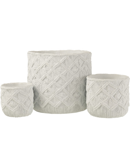 Cache-pot en Ciment Blanc Babeth Diamètre 33 cm Motif carreaux - 2