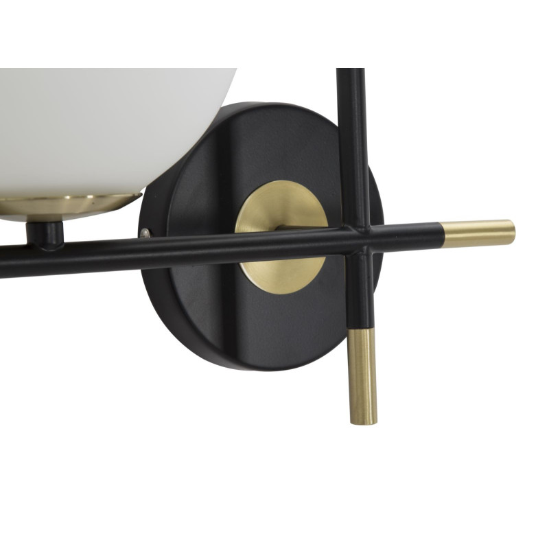 Applique murale design art déco 2 boules Verre Blanc Métal Noir Doré Darky 