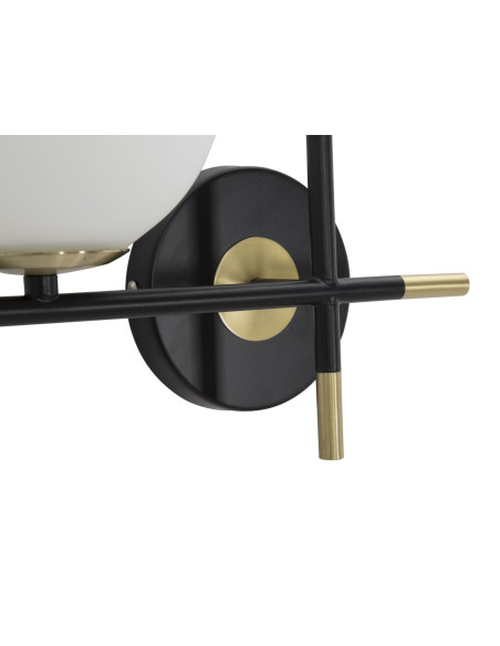 Applique murale design art déco 2 boules Verre Blanc Métal Noir Doré Darky 