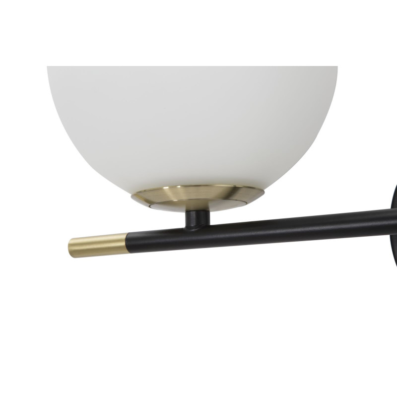 Applique murale design art déco 2 boules Verre Blanc Métal Noir Doré Darky 