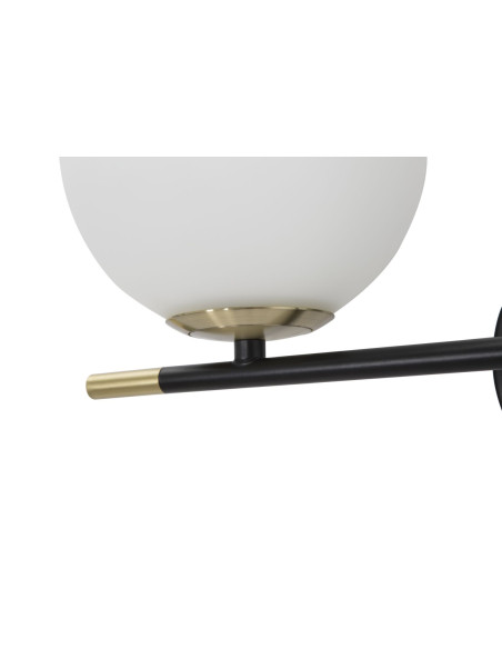 Applique murale design art déco 2 boules Verre Blanc Métal Noir Doré Darky 