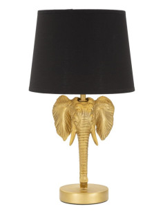 Lampe à poser design original Éléphant Résine Métal Doré Tissu Noir Elefante H 43 cm 
