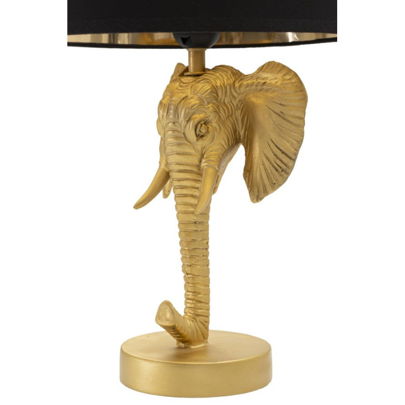Lampe à poser design original Éléphant Résine Métal Doré Tissu Noir Elefante H 43 cm 