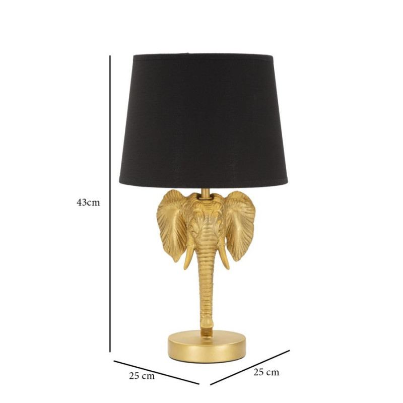 Lampe à poser design original Éléphant Résine Métal Doré Tissu Noir Elefante H 43 cm 