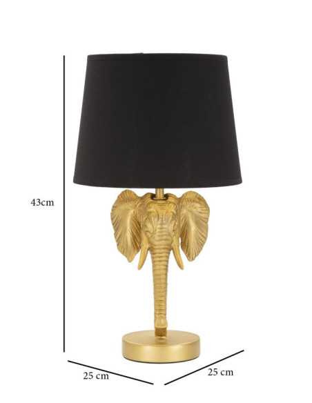 Lampe à poser design original Éléphant Résine Métal Doré Tissu Noir Elefante H 43 cm 