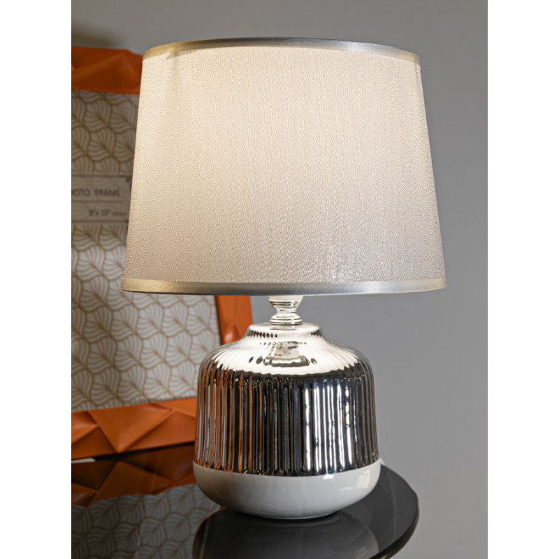 Lampe à poser design chic Céramique Argenté Argenté Tissu Métal Lucina H 29 cm 