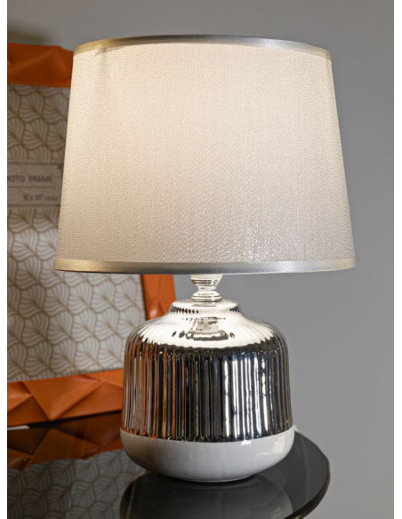 Lampe à poser design chic Céramique Argenté Argenté Tissu Métal Lucina H 29 cm 