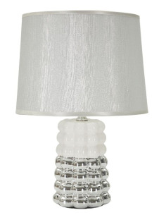 Lampe à poser design chic Céramique Argenté Blanc Tissu Métal Lace H 33 cm 