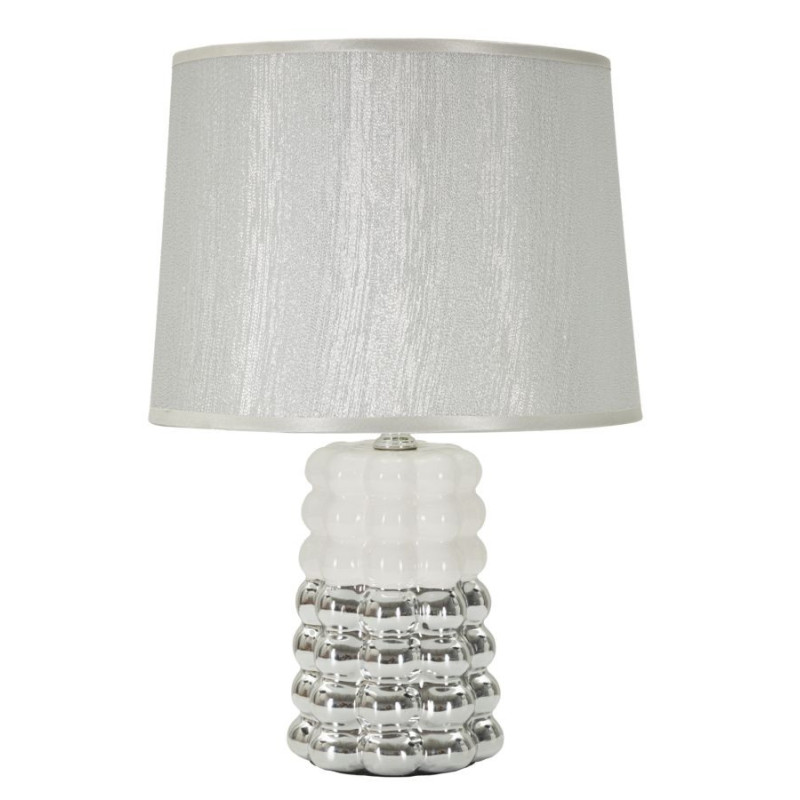 Lampe à poser design chic Céramique Argenté Blanc Tissu Métal Lace H 33 cm 