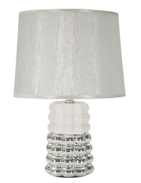 Lampe à poser design chic Céramique Argenté Blanc Tissu Métal Lace H 33 cm 
