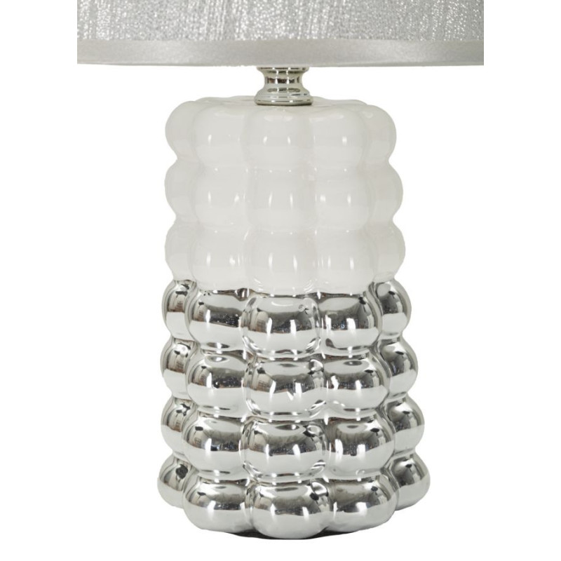 Lampe à poser design chic Céramique Argenté Blanc Tissu Métal Lace H 33 cm 