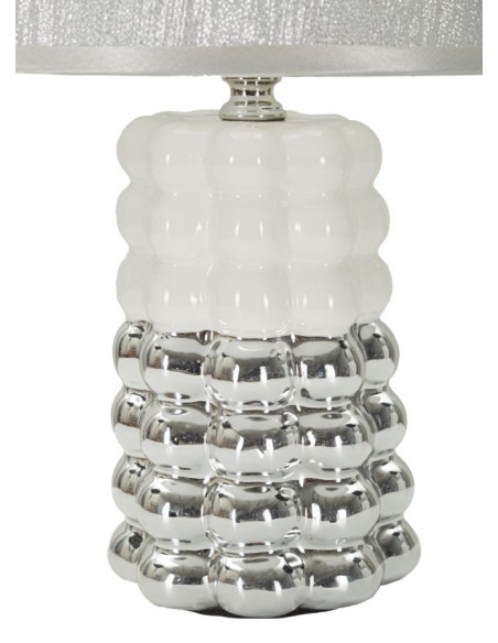 Lampe à poser design chic Céramique Argenté Blanc Tissu Métal Lace H 33 cm 