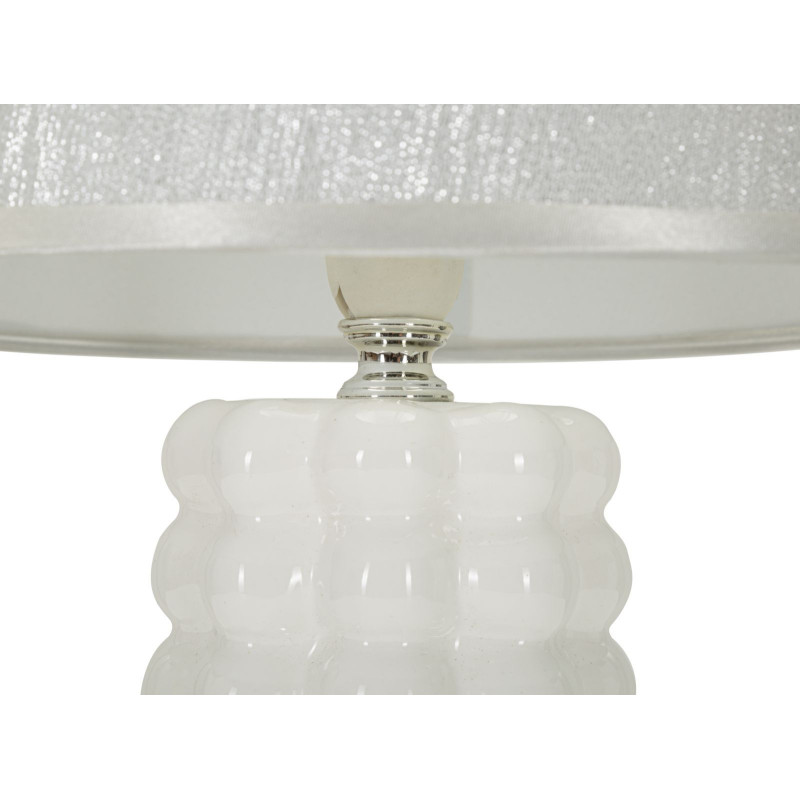Lampe à poser design chic Céramique Argenté Blanc Tissu Métal Lace H 33 cm 