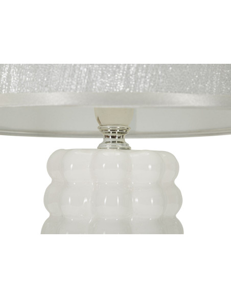 Lampe à poser design chic Céramique Argenté Blanc Tissu Métal Lace H 33 cm 