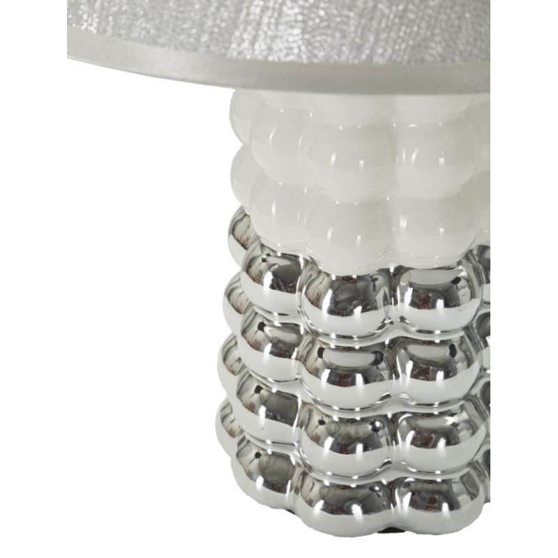 Lampe à poser design chic Céramique Argenté Blanc Tissu Métal Lace H 33 cm 