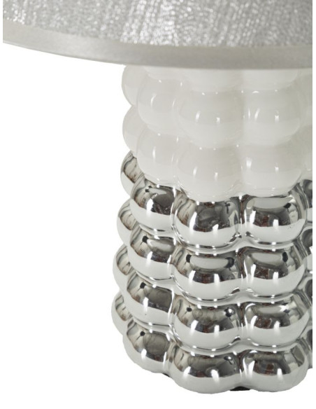 Lampe à poser design chic Céramique Argenté Blanc Tissu Métal Lace H 33 cm 