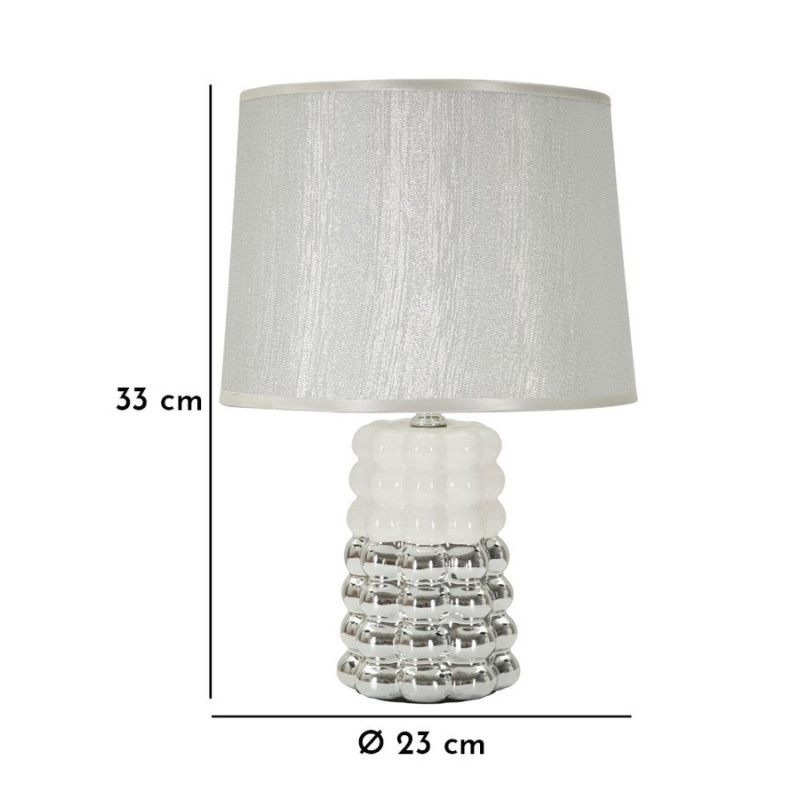 Lampe à poser design chic Céramique Argenté Blanc Tissu Métal Lace H 33 cm 