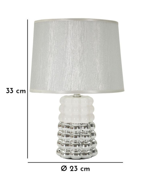 Lampe à poser design chic Céramique Argenté Blanc Tissu Métal Lace H 33 cm 