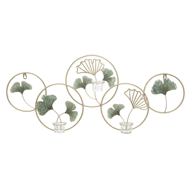 Grand Photophore mural design chic 3 bougies Métal Doré Vert Verre Transparent Greenery 