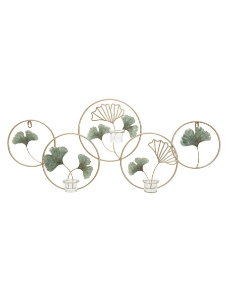 Grand Photophore mural design chic 3 bougies Métal Doré Vert Verre Transparent Greenery 